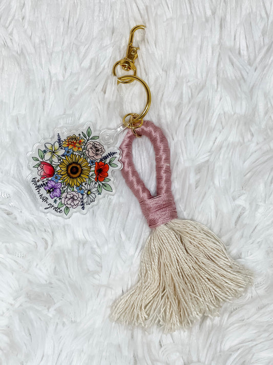 Macrame Acrylic Keychain, Flower Keychain, Bloom Keychain, Florals