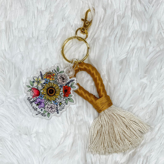 Macrame Acrylic Keychain, Flower Keychain, Bloom Keychain, Florals