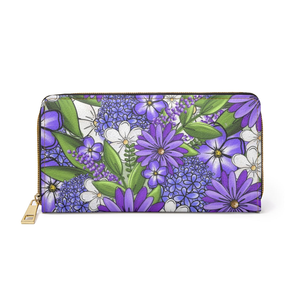 Purple Floral Zipper Wallet