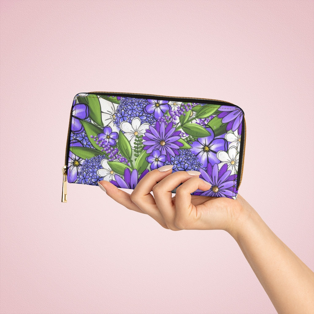 Purple Floral Zipper Wallet