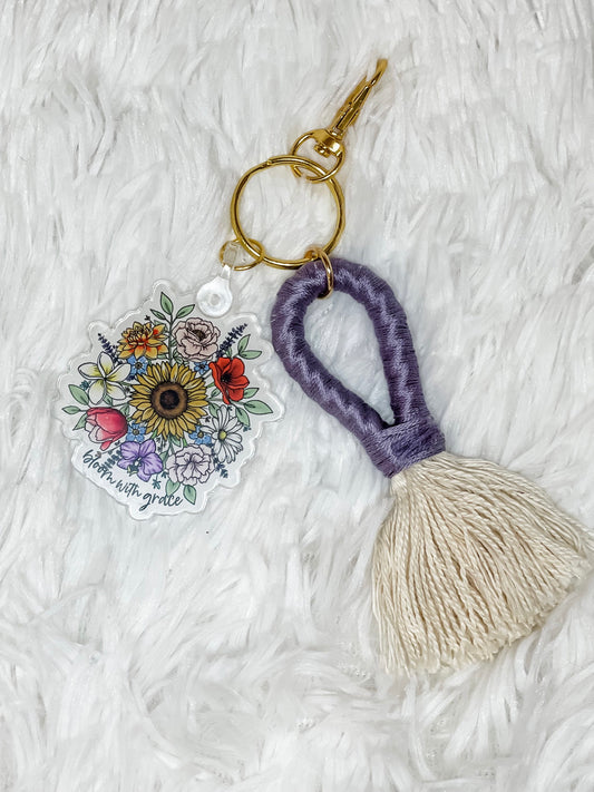 Macrame Acrylic Keychain, Flower Keychain, Bloom Keychain, Florals