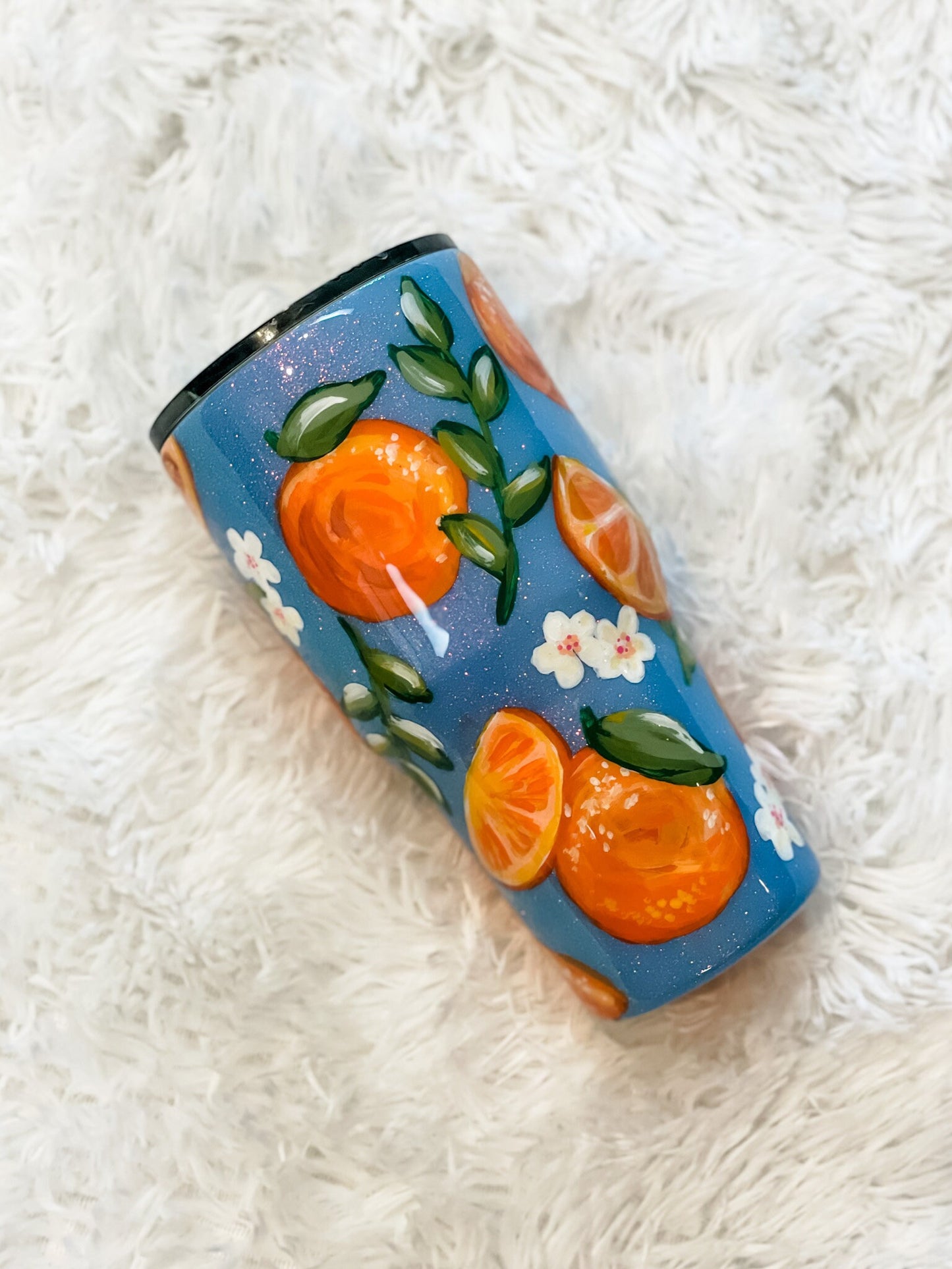 Hand Painted Orange Tumbler - Citrus, Fruit, One of a Kind